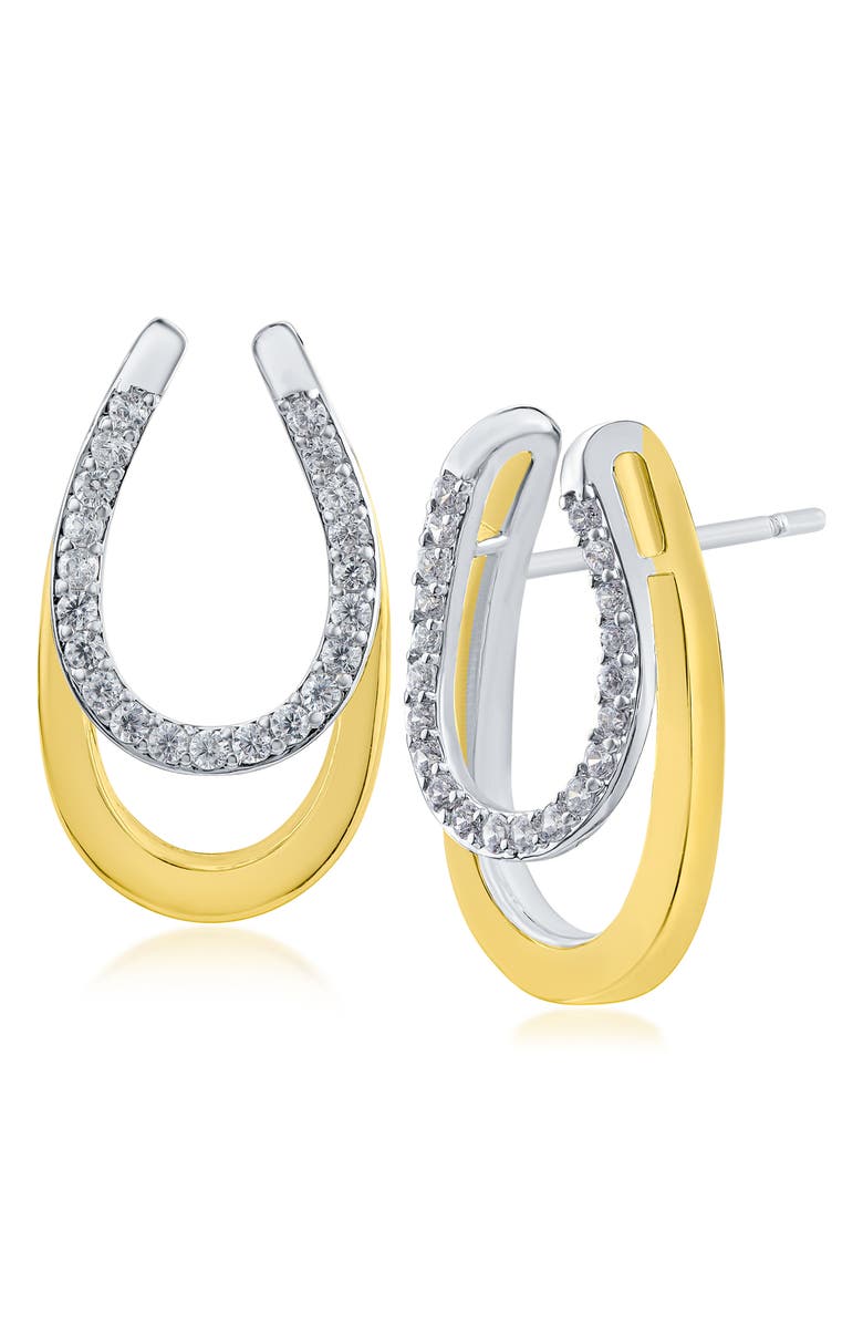 CZ by Kenneth Jay Lane Two-Tone Pavé Double Horseshoe Drop Earrings, Main, color, Clear/ Gold/ Silver