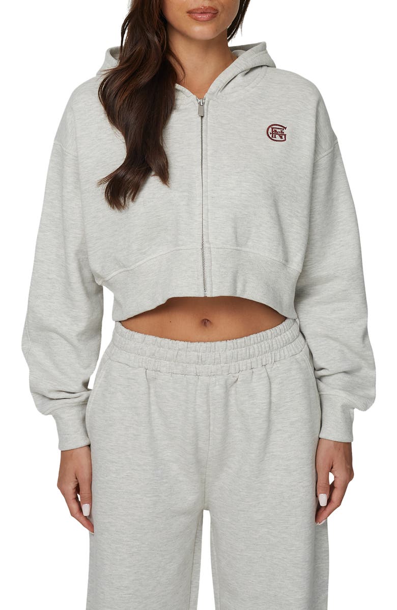 Good For Nothing Cropped Zipped Halftone Hoodie, Main, color, Grey