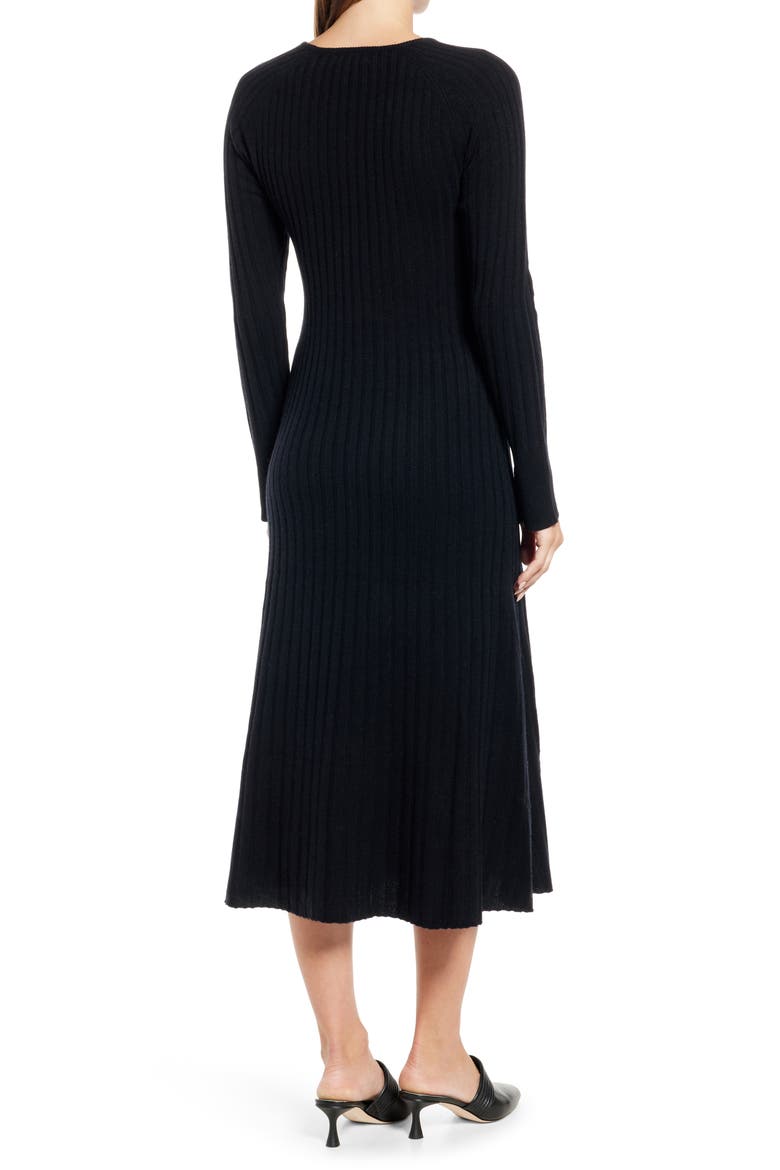 Rib Long Sleeve Midi Sweater Dress, Alternate, color, BLACK