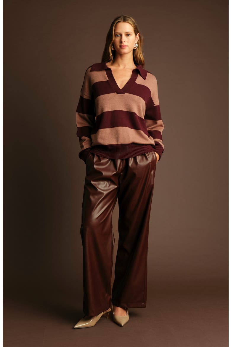 Nick Polo Stripe Sweater, Alternate, color, WINE WITH NOUGAT