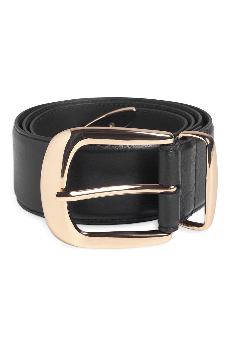 Margaret 42mm Leather Belt, Alternate, color, BLACK/ POLISHED GOLD