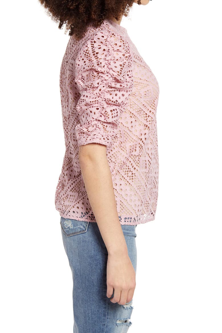 Chevron Stripe Lace Top, Alternate, color, PINK