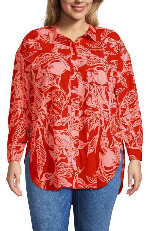 Lands' End Plus Size Cotton Voile Billowy Oversized Shirt In Red