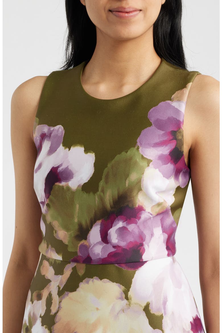 Floral Print Sleeveless Satin Midi Dress, Alternate, color, IVY MULTI