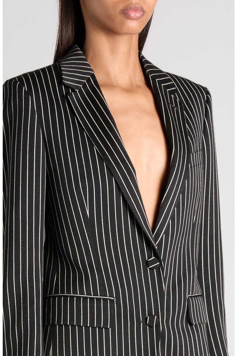 Pinstripe Wool Blend Barathea Jacket, Alternate, color, BLACK/ ECRU
