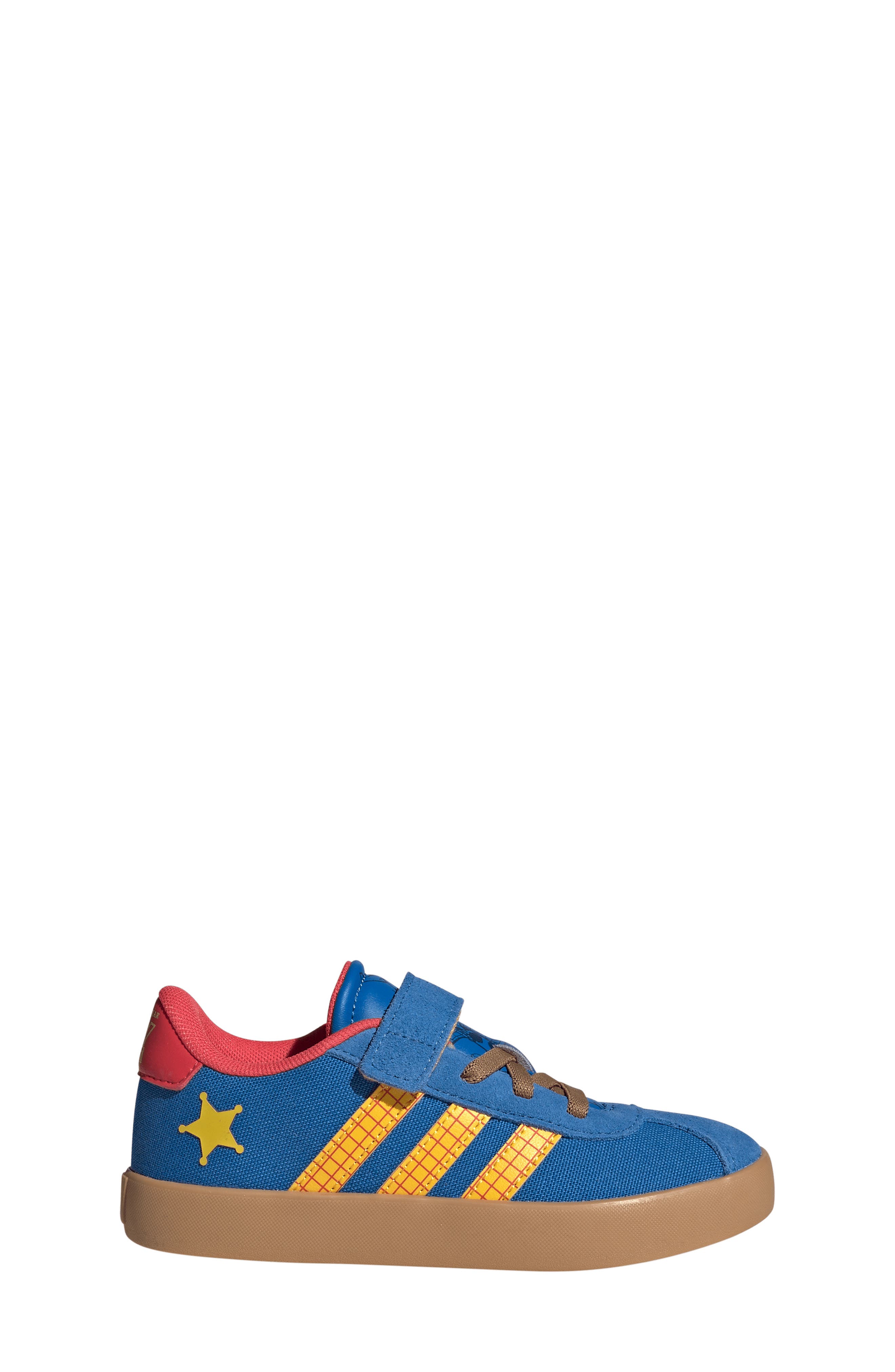 adidas Kids' Disney Woody Court Sneaker, Alternate, color, Bright Royal/ Gold/ Lucid Red