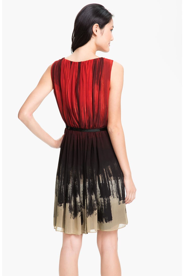Gradient Print Belted Chiffon Dress, Alternate, color, BRICK