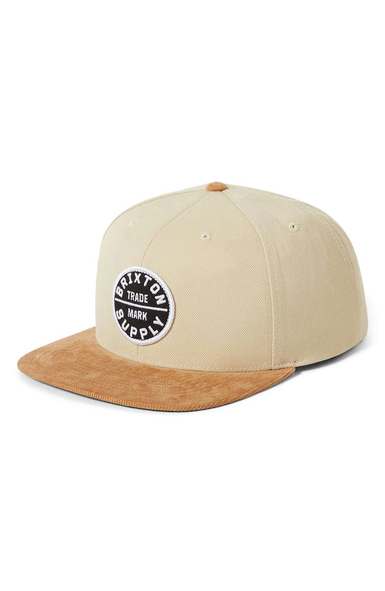 Brixton Oath III Snapback Twill Baseball Cap, Main, color, Sand/ Light Brown Corduroy