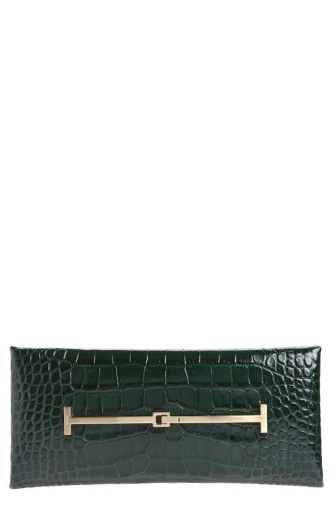 Arc Croc Embossed Leather Clutch