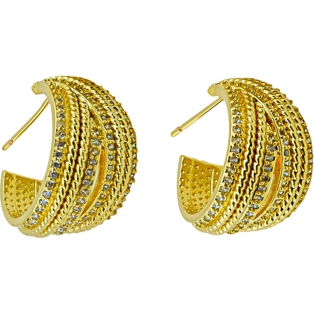 Panacea Crystal Braided Row Hoop Earrings In Gold