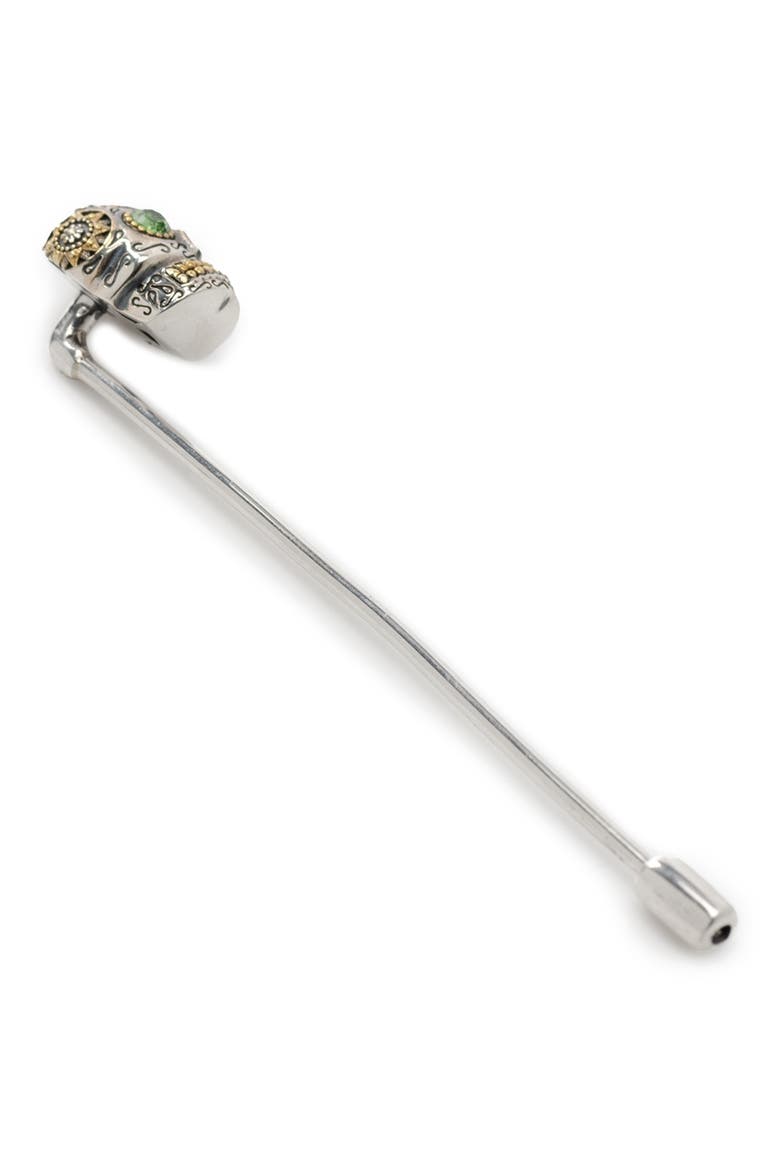 Embellished Sugar Skull Stick Pin, Alternate, color, SILVER
