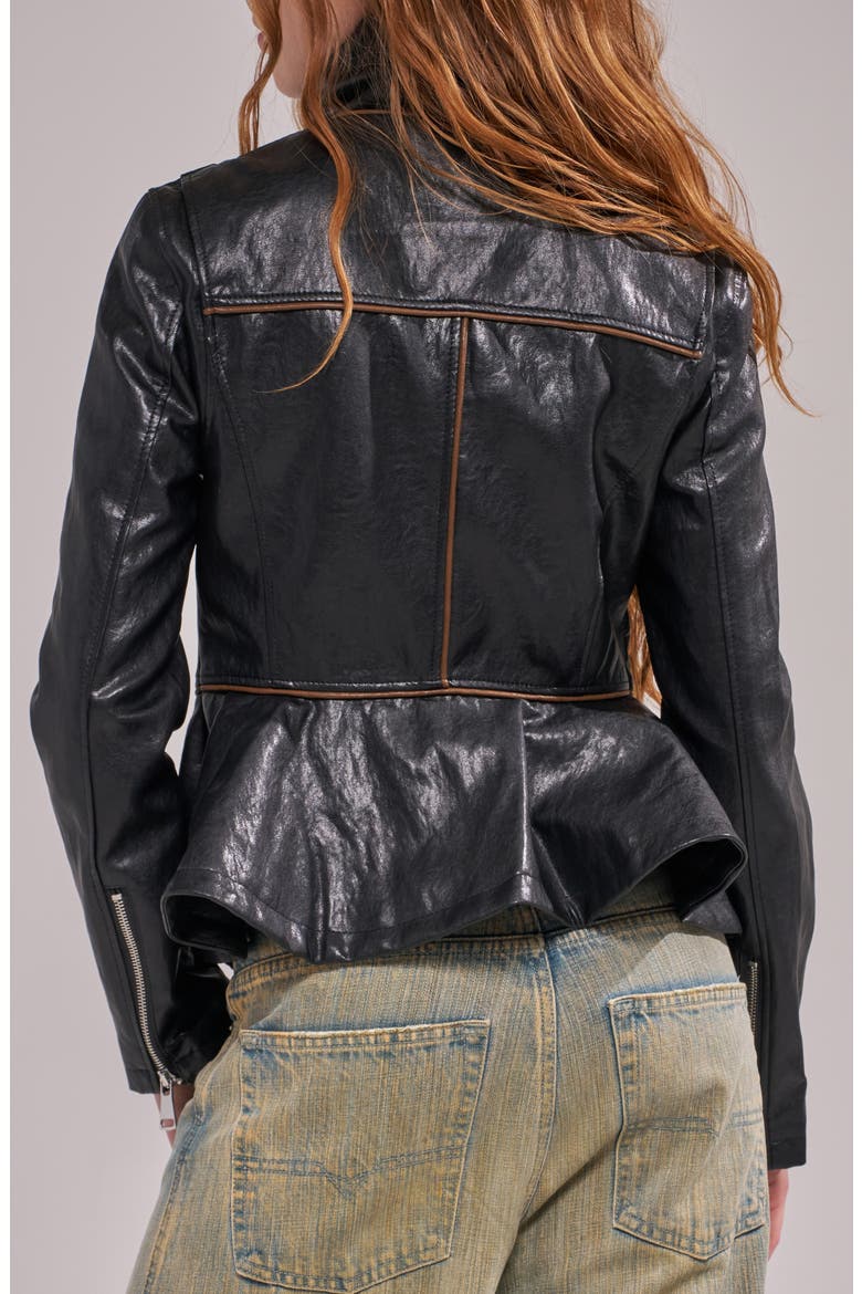 Ally Faux Leather Peplum Moto Jacket, Alternate, color, BLACK