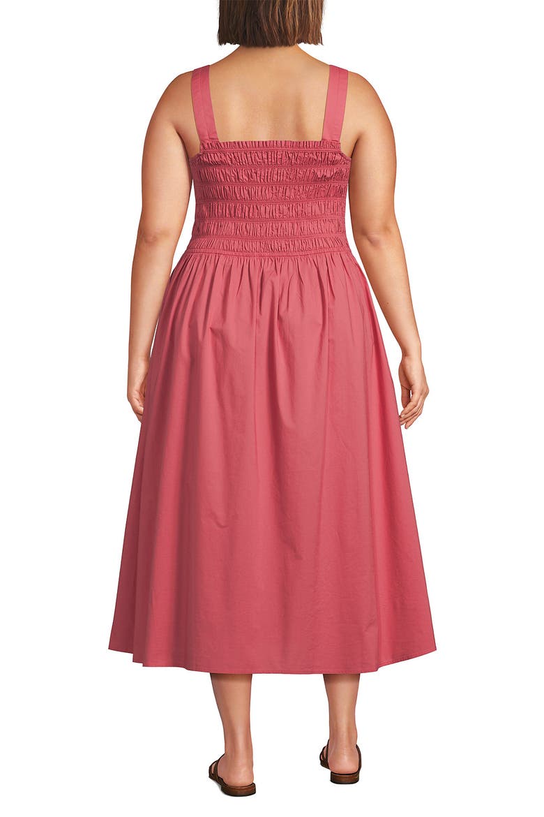 Plus Size Poplin Smocked Bodice Midi Dress, Alternate, color, Soft Mojave Rose