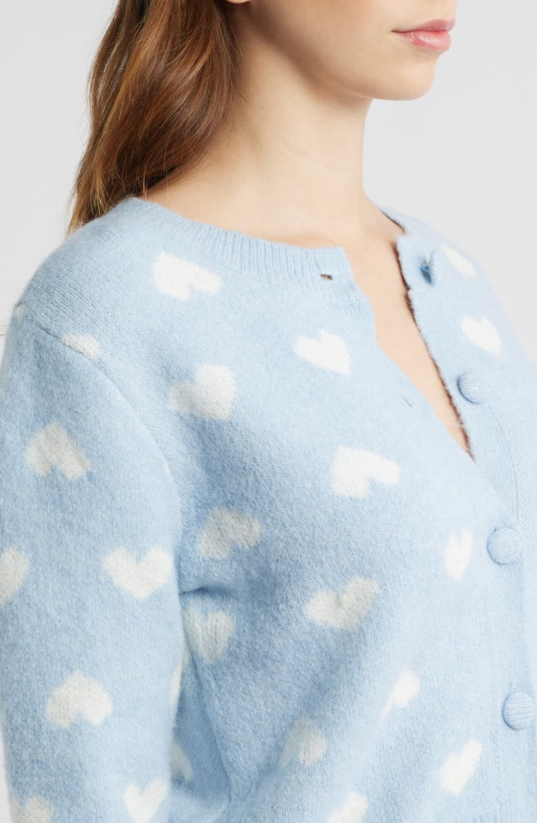 All in Favor Heart Jacquard Cardigan, Alternate, color, Light Blue Cream