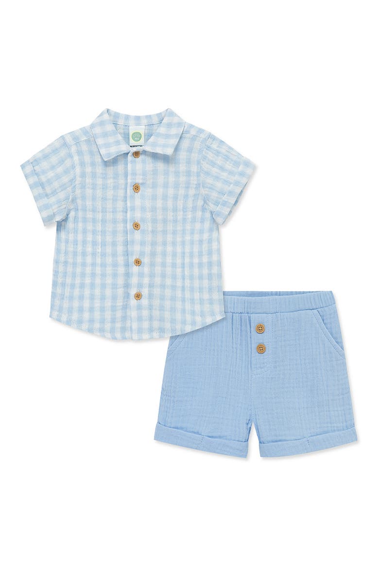 Check Button-Up Shirt & Shorts Set, Main, color, BLUE