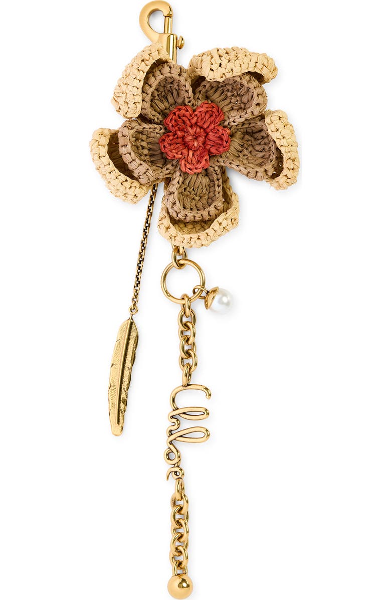 Chloé Symbols Raffia Flower Bag Charm, Main, color,