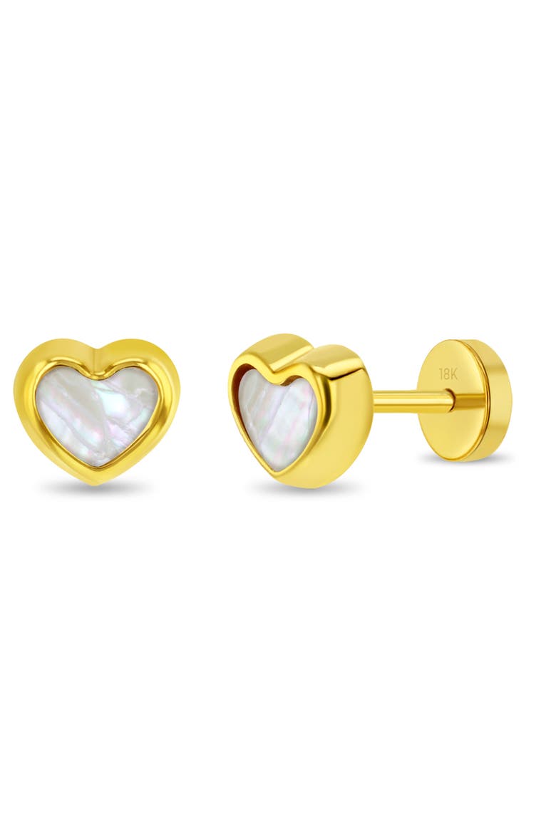 18k Mother of Pearl Heart Earrings, Main, color, Gold
