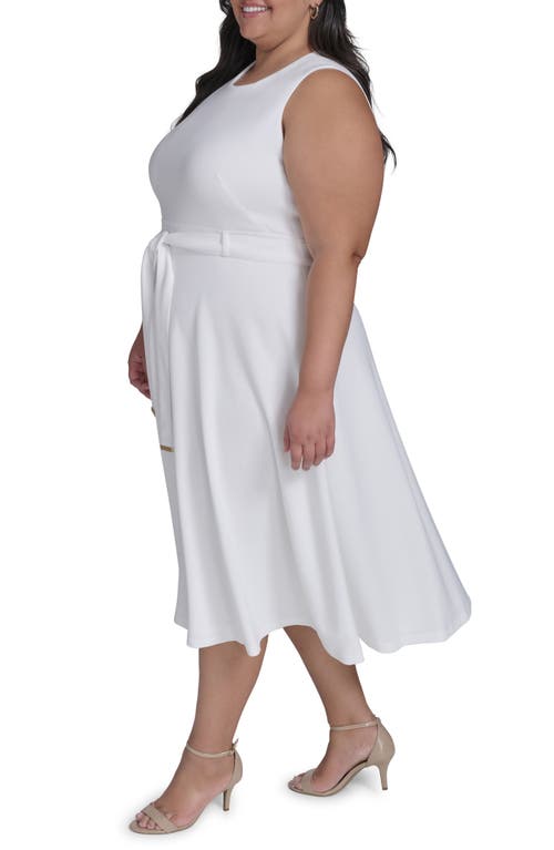 Shop Calvin Klein Tie Scuba Crepe Midi Dress In Cream