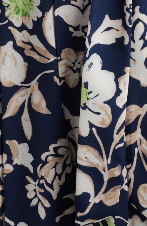 Tahari Asl Mixed Floral Print Crêpe De Chine Jumpsuit In Navy Ivory