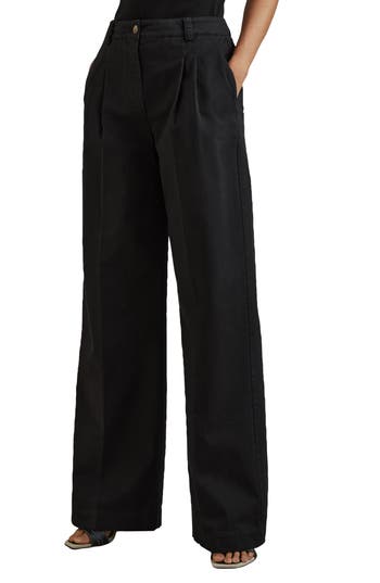 Reiss Astrid Front Pleat High Rise Wide Leg Pants In Washed Black