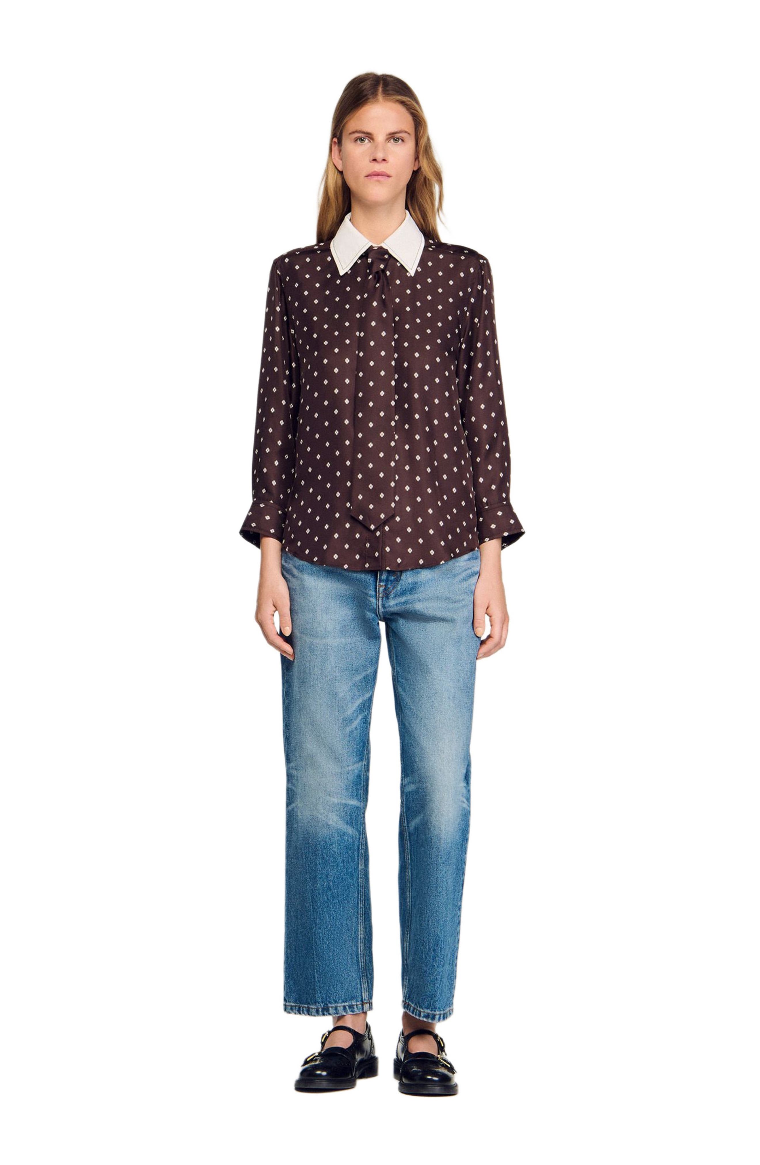 Flowy printed shirt with removable tie - image 2