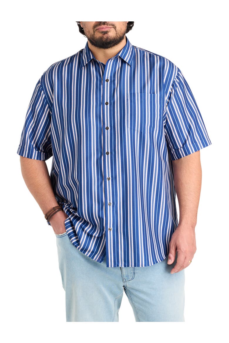 Big & Tall Abstract Striped Microfiber Sport Shirt, Main, color, NAVY