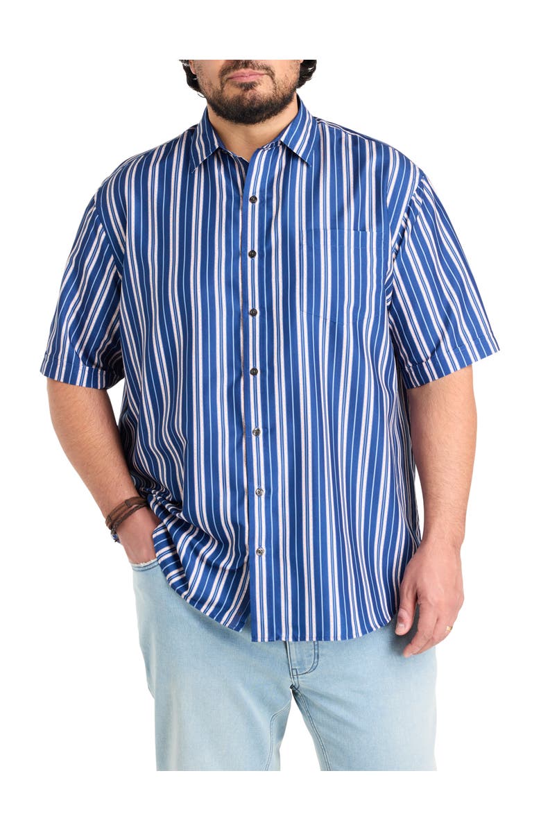 Synrgy by DXL Big & Tall Abstract Striped Microfiber Sport Shirt, Main, color, Navy