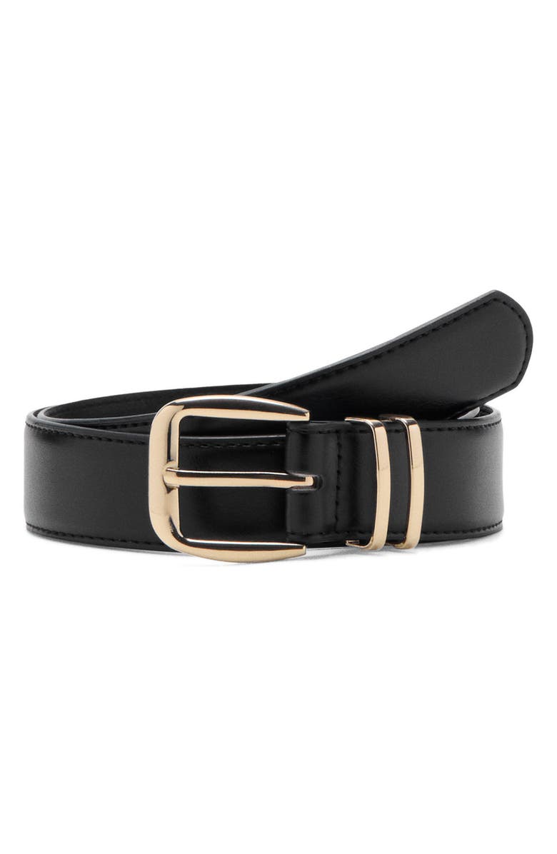 MANGO Square Buckle Belt, Main, color, Black