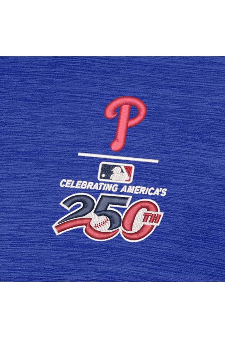 Men's Antigua Heather Royal Philadelphia Phillies Celebrating America's 250th Layout Polo, Alternate, color, Heather Royal