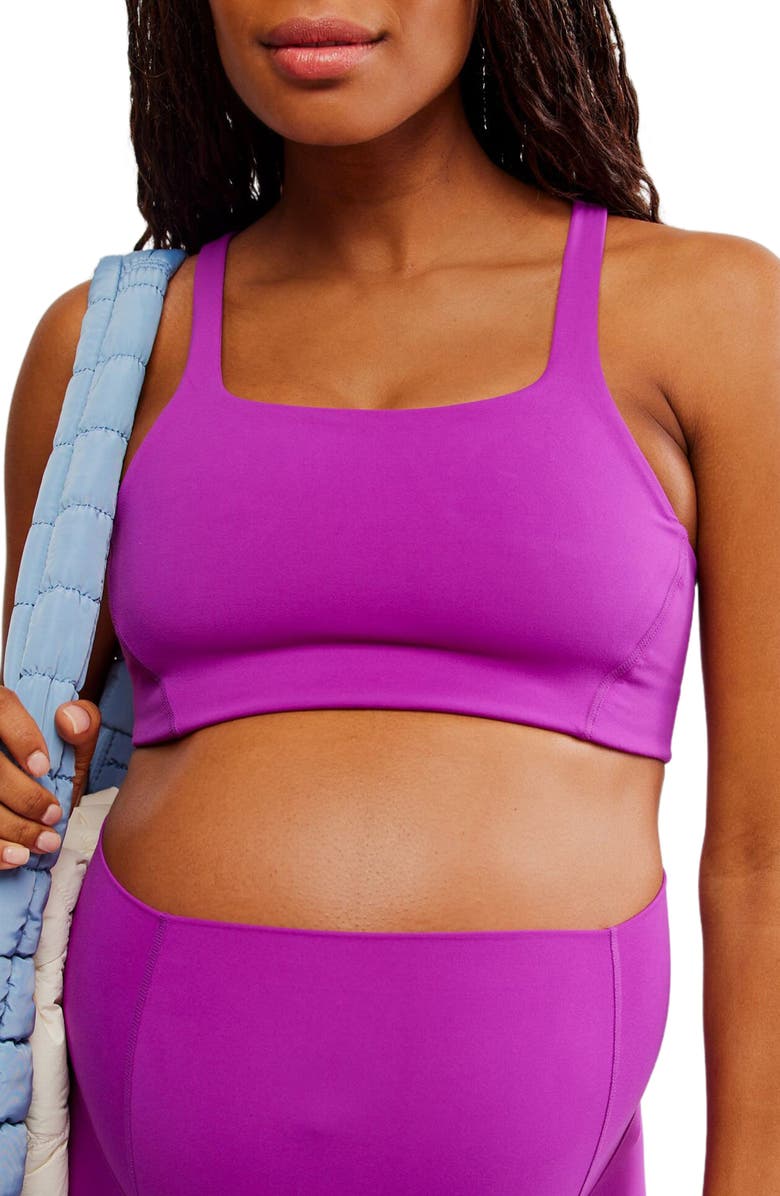 Free People x Hatch Never Better Square Neck Maternity Sports Bra, Main, color, Fluorenscent Berry