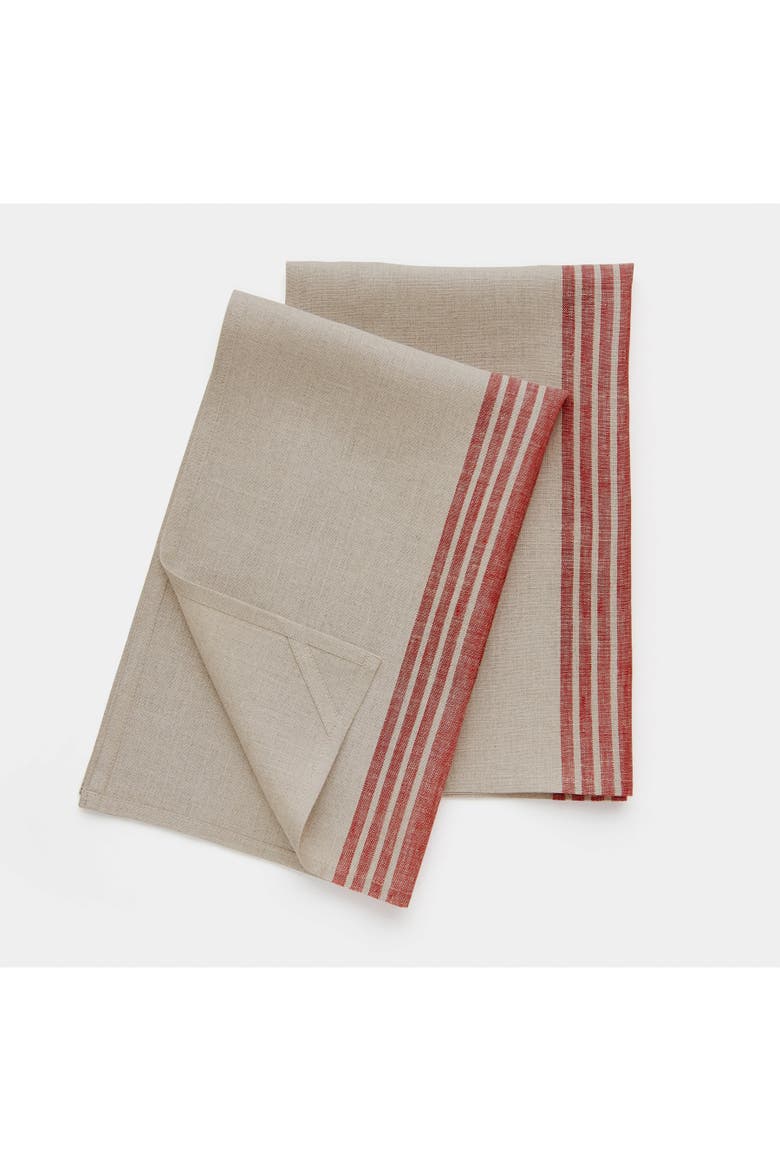 Linen Kitchen Towels Set of 2, 17 x 26" - Farmhouse, Alternate, color, Red and Natural