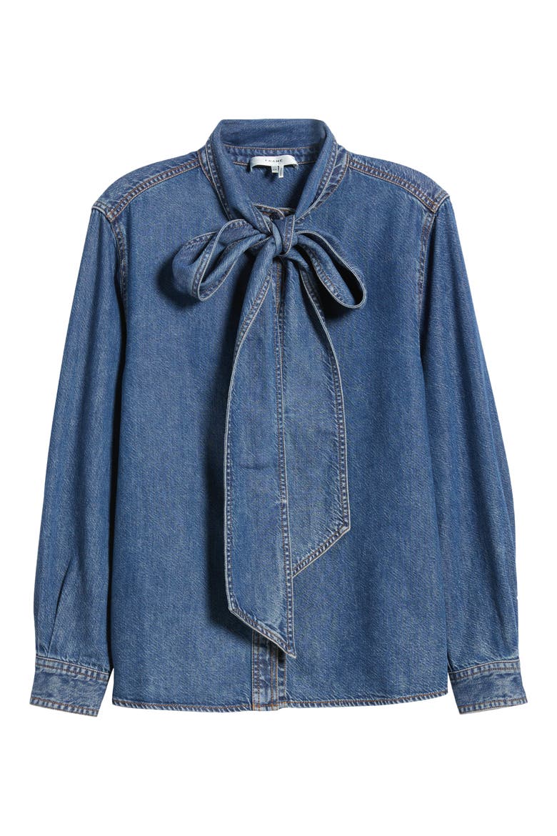 Secretary Cotton Blend Denim Top, Alternate, color, BABYDOLL