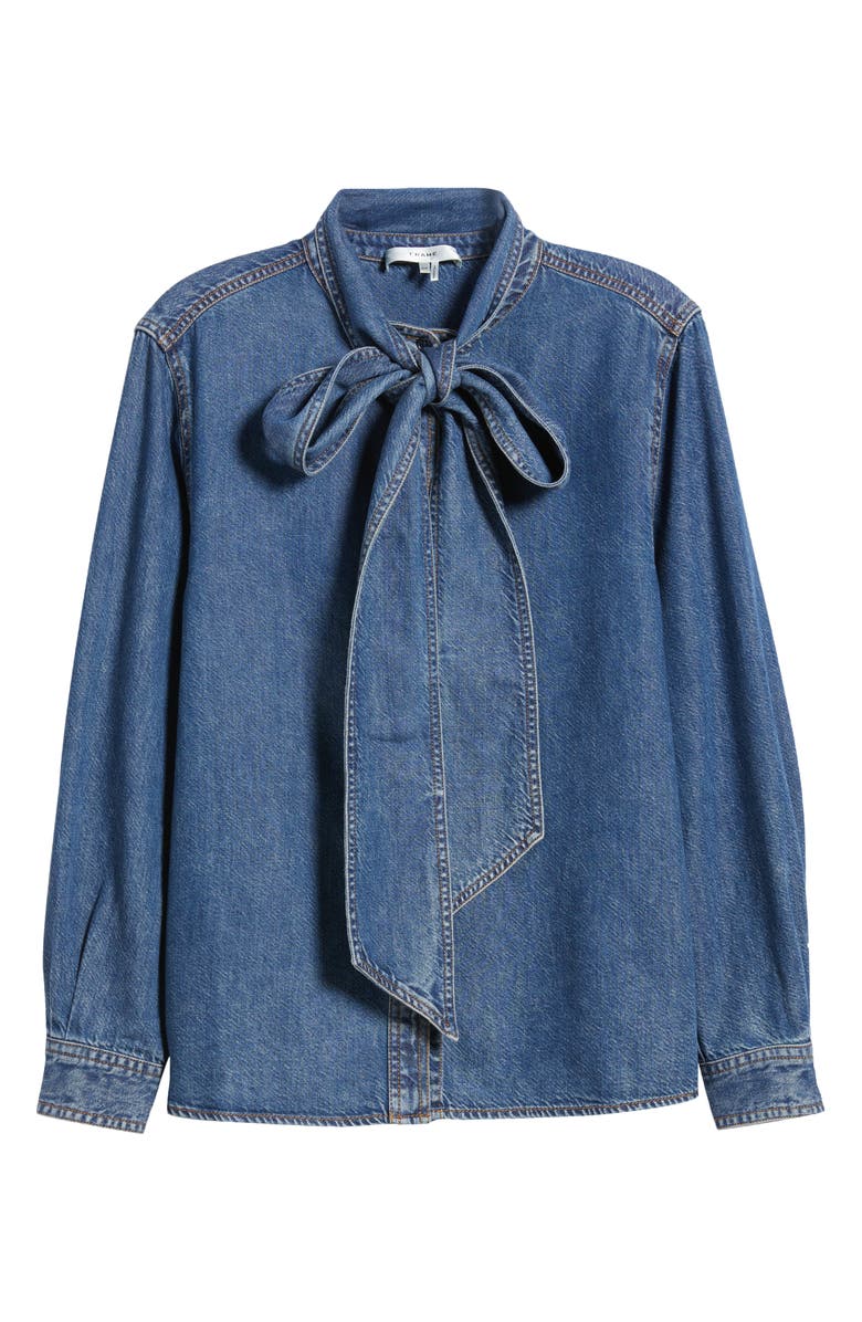 FRAME Secretary Cotton Blend Denim Top, Alternate, color,