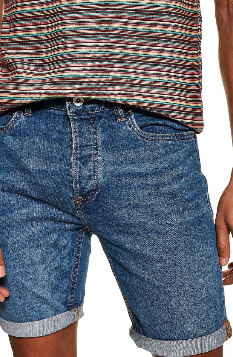 Topman Justin Skinny Fit Denim Shorts, Alternate, color, 