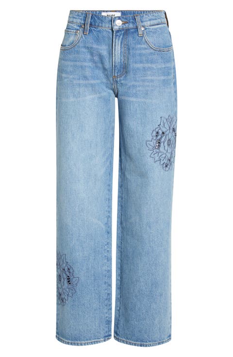 Rylann Embroidered Eyelet Wide Leg Jeans (Sail On Embroidered)