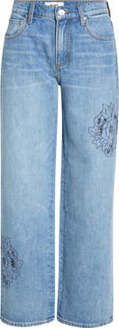 PAIGE Rylann Embroidered Eyelet Wide Leg Jeans