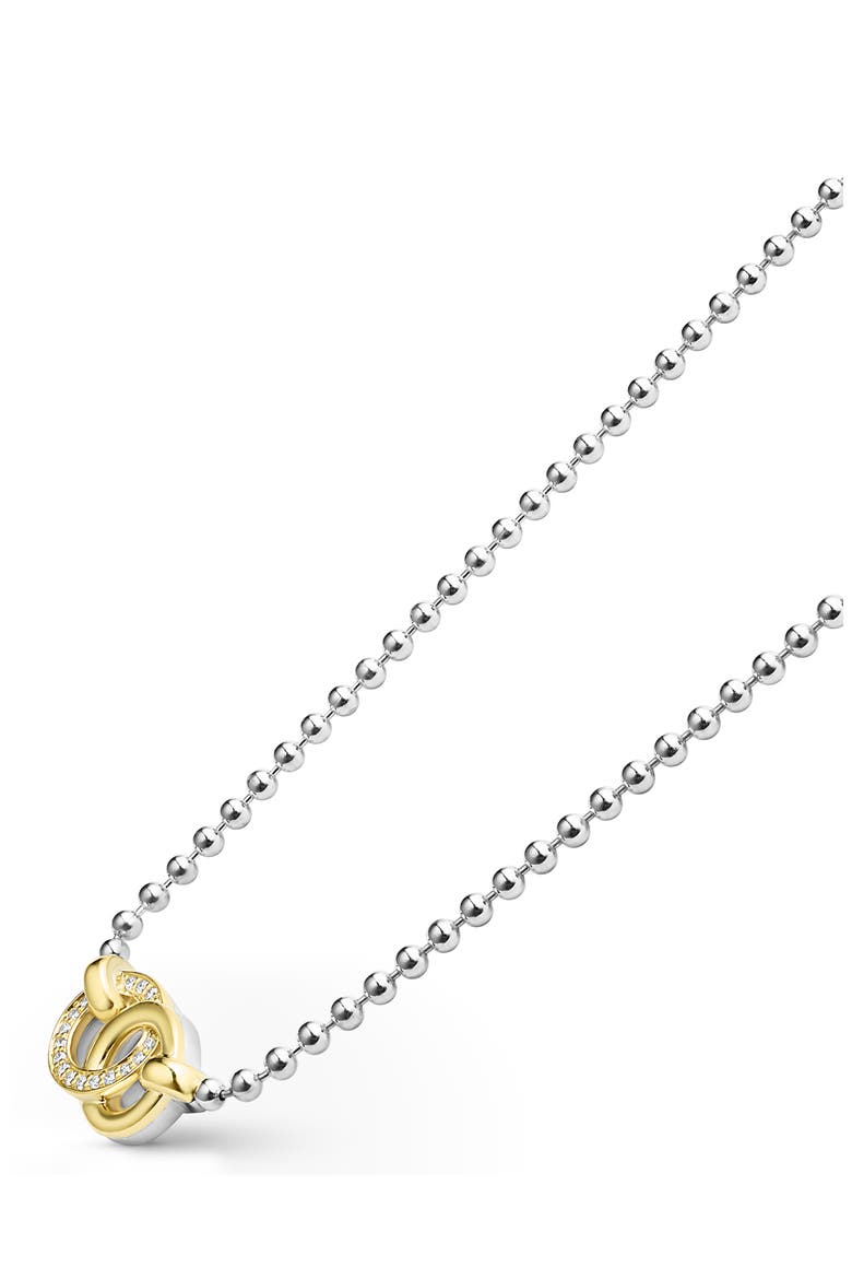 Signature Caviar Two-Tone Interlocking Diamond Pendant Necklace, Alternate, color, SILVER