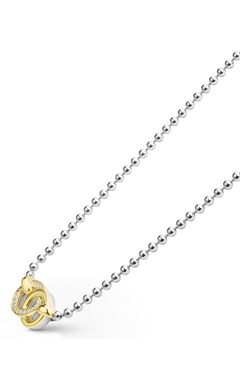 LAGOS Signature Caviar Two-Tone Interlocking Diamond Pendant Necklace, Alternate, color, Two-Tone