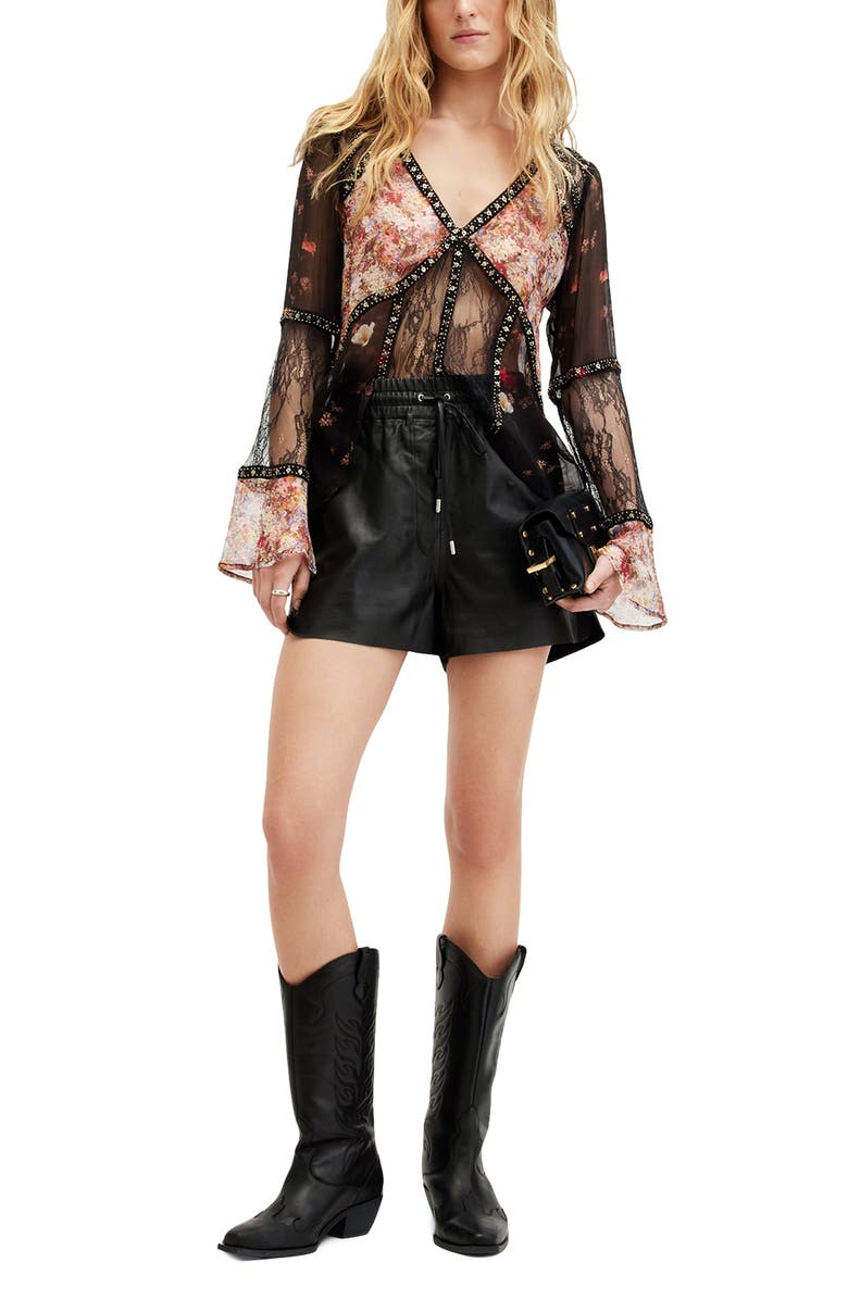 AllSaints Florence Kora Mixed Media Long Sleeve Top, Alternate, color,