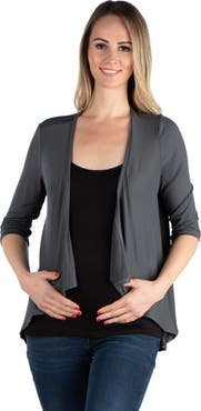 24seven Comfort Apparel Maternity Elbow Length Sleeve Open Cardigan