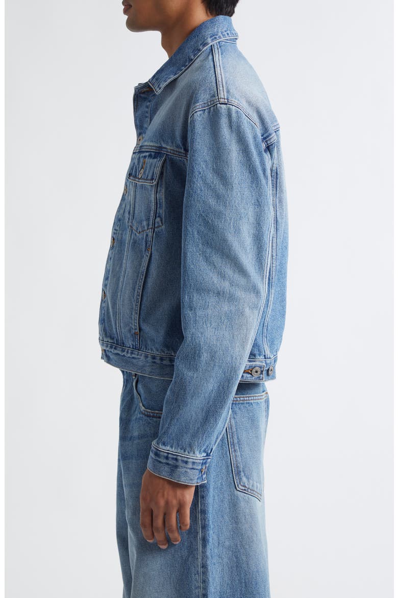 La Veste de-Nîmes Denim Trucker Jacket, Alternate, color, BLUE/ TABAC