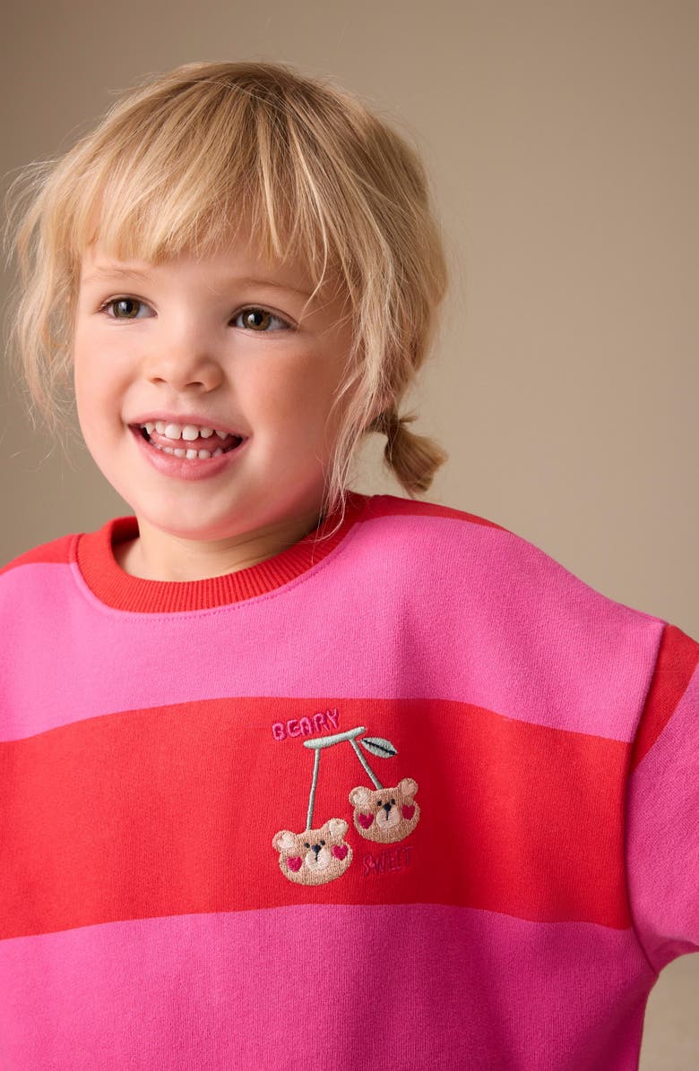 NEXT Kids' Embroidered Stripe Cotton Blend Sweatshirt, Alternate, color, Multi Pink