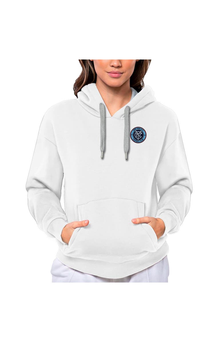 ANTIGUA Women's Antigua White New York City FC Team Logo Victory Pullover Hoodie, Main, color, 