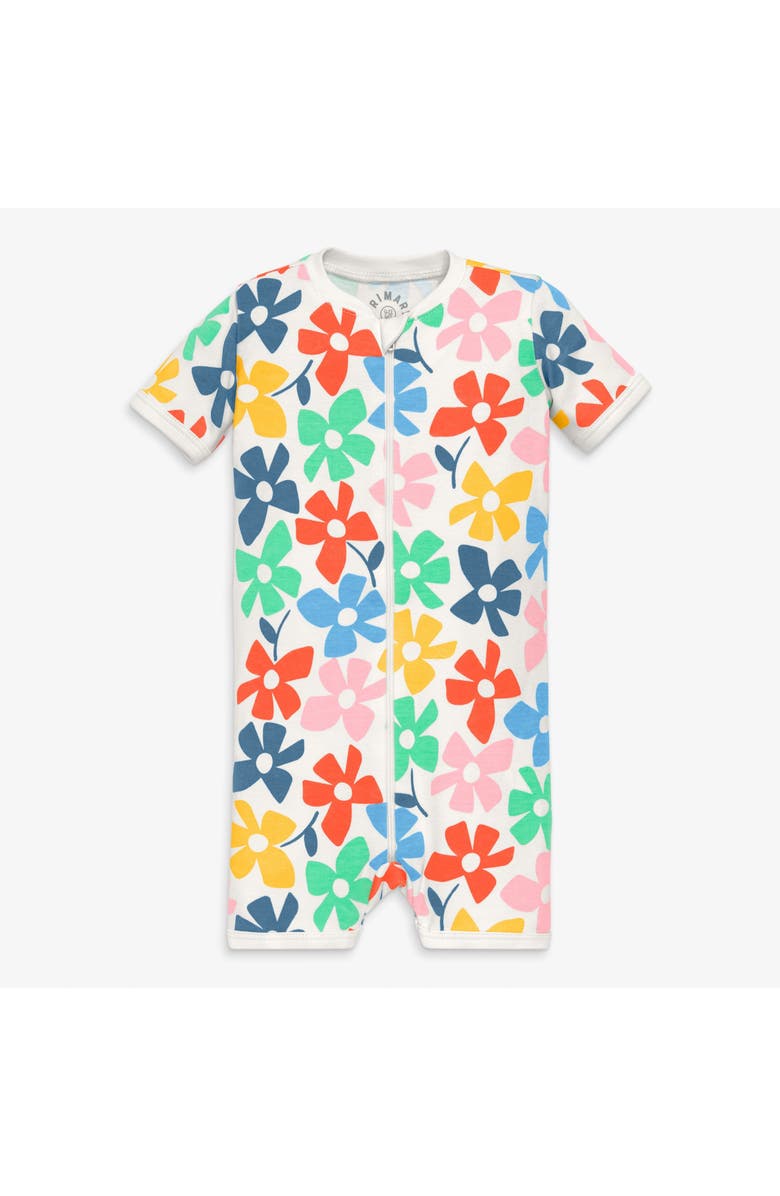 Primary Baby Organic Zip Shortie In Rainbow Blooms, Main, color, Ivory Rainbow Spring Blooms