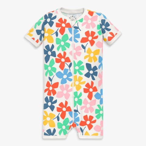 Baby Organic Zip Shortie In Rainbow Blooms