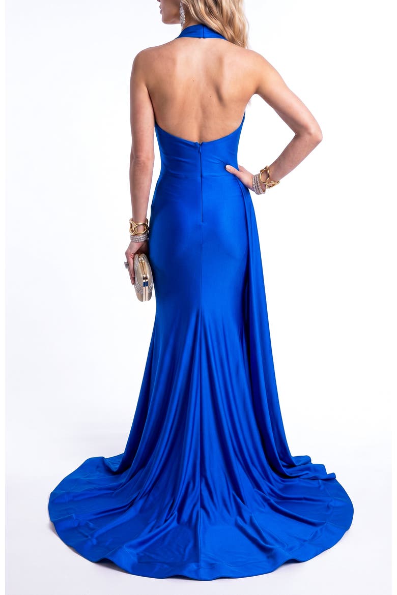 Ruched Halter Mermaid Gown With Side Drape and Slit, Alternate, color, Royalty Royal
