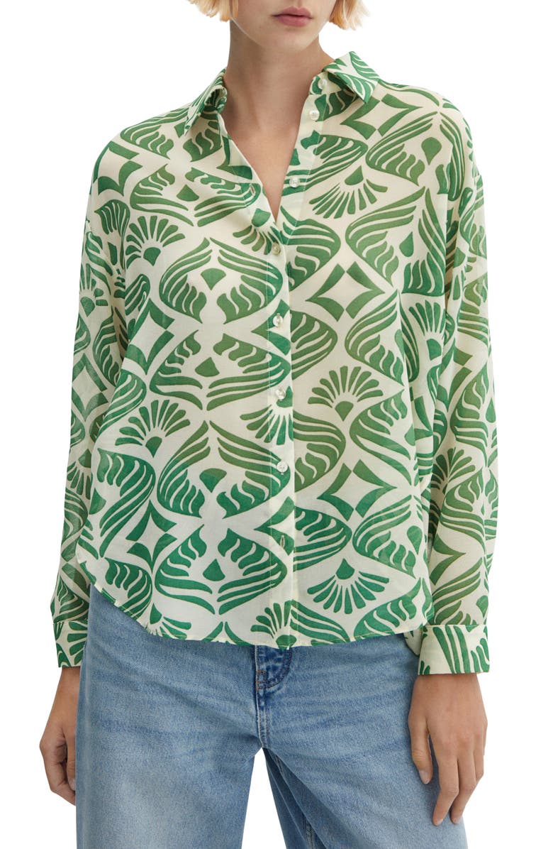 MANGO Print Cotton Button-Up Shirt, Main, color, 