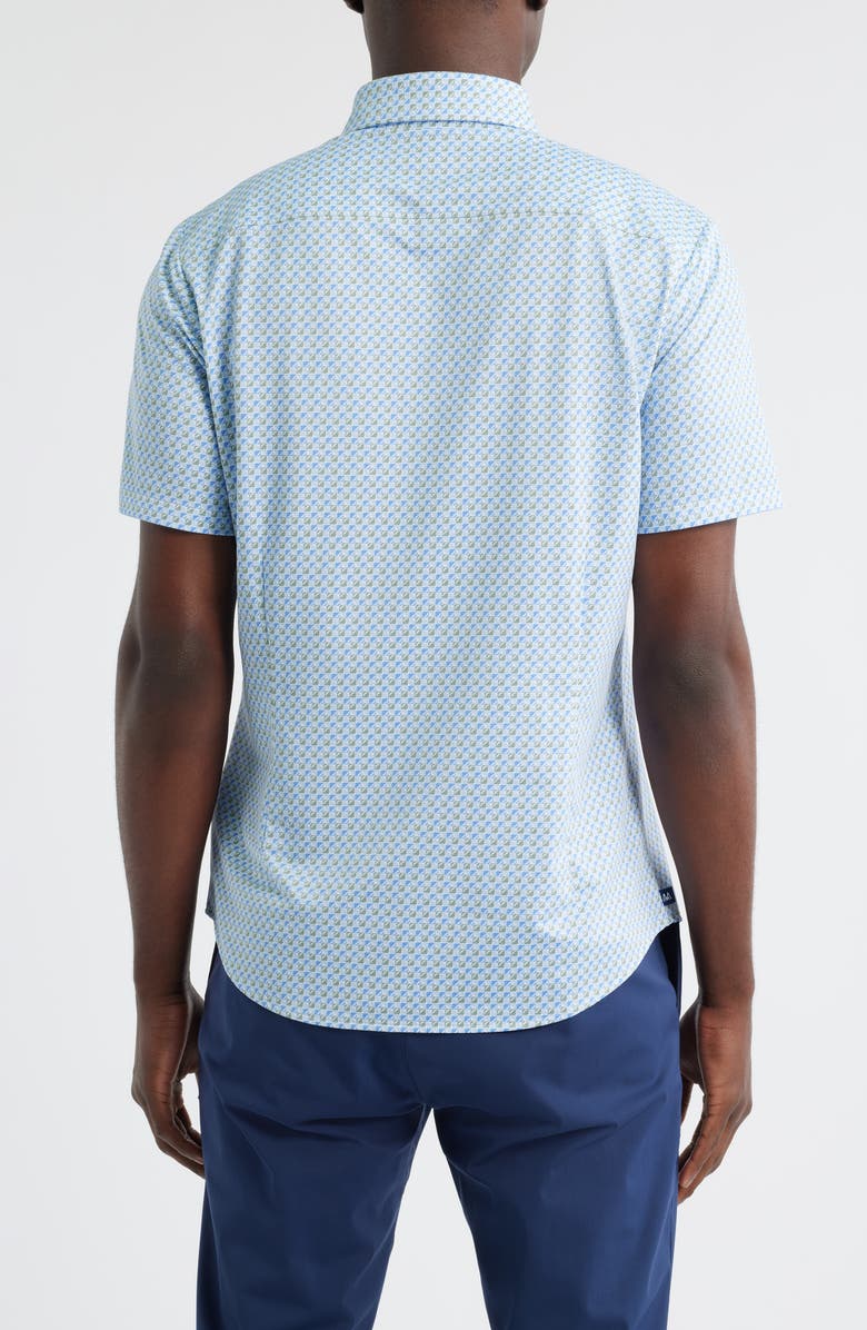 Mizzen+Main Halyard Trim Fit Geo Print Short Sleeve Button-Up Shirt, Alternate, color, Chambray Pinwheel Tile