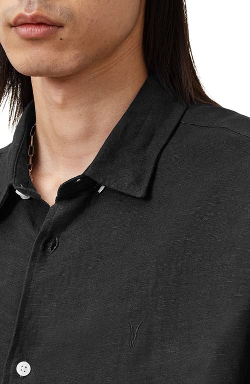 Allsaints Bandol Linen Blend Button-up Shirt In Black