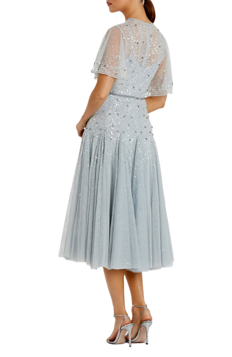 Mac Duggal Cape Sleeve Beaded Tea Length A-line Dress, Alternate, color,